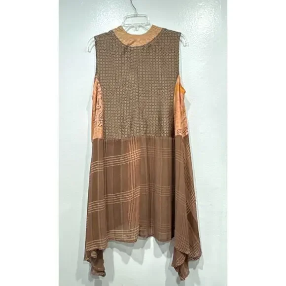 URU Mixed Print Flowy Asymmetrical Tunic Top Womens One Size Silk Boho FLAWED - Picture 3 of 16